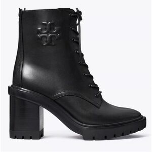 Tory Burch Double T Black Lug Ankle Leather Women's Boots